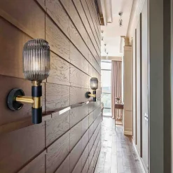 Norma væglampe, 42 cm, sort/messing, glas, E27