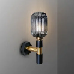 Norma væglampe, 42 cm, sort/messing, glas, E27