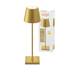 Nuindie LED genopladelig bordlampe, USB-C, guld, IP54, dæmpbar