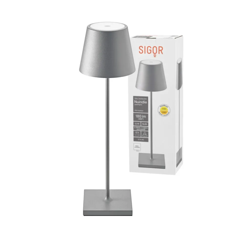 Nuindie LED genopladelig bordlampe, USB-C, grafit, IP54, dæmpbar