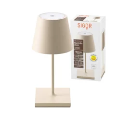 Nuindie mini LED genopladelig bordlampe, USB-C, beige, IP54, dæmpbar