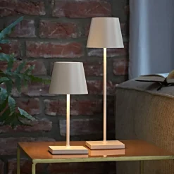 Nuindie mini LED genopladelig bordlampe, USB-C, beige, IP54, dæmpbar