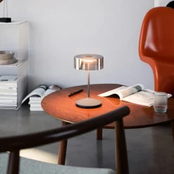 Numotion LED genopladelig bordlampe, grafit, glas, IP54, dæmpbar