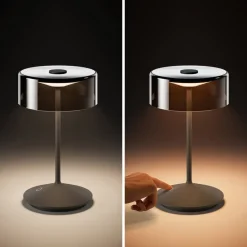 Numotion LED genopladelig bordlampe, grafit, glas, IP54, dæmpbar