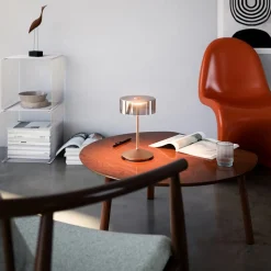 Numotion LED genopladelig bordlampe, bronze, glas, IP54, dæmpbar