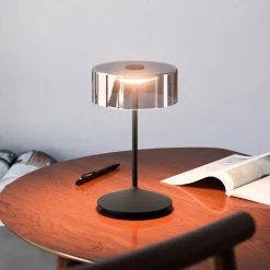 Numotion LED genopladelig bordlampe, sort, glas, IP54, dæmpbar