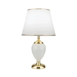 Ovum bordlampe, hvid/guldfarvet, højde 48 cm, keramik/chintz