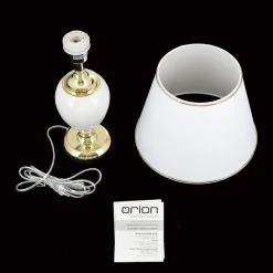 Ovum bordlampe, hvid/guldfarvet, højde 48 cm, keramik/chintz