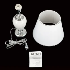 Ovum bordlampe, hvid/krom, højde 48 cm, keramik/chintz