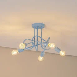 Oxford loftlampe, lyseblå, Ø 47 cm, metal, 5 lyskilder