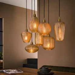 Pattern hængelampe af brunt glas, 7 lyskilder