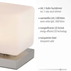 Paul Neuhaus LED-bordlampe Dadoa, stål, glas, dæmpbar