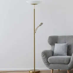 Paul Neuhaus LED-gulvlampe Alfred, messingfarvet, dæmpbar