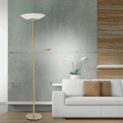 Paul Neuhaus LED-gulvlampe Alfred, messingfarvet, dæmpbar