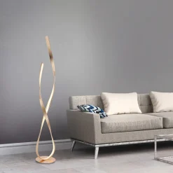 Paul Neuhaus LED-gulvlampe Linda, guld, metal, dæmpbar