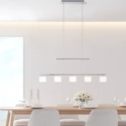 Paul Neuhaus LED-hængelampe Hydra, stålfarvet, glas, 80 cm