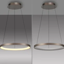 Paul Neuhaus LED-hængelampe Hoop, brun, Ø 57 cm, dæmpbar