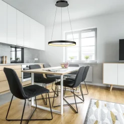 Paul Neuhaus LED-hængelampe Hoop, sort, Ø 57 cm, dæmpbar