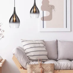 Paul Neuhaus Pilua hængelampe, røggrå, glas, Ø 20 cm, E27