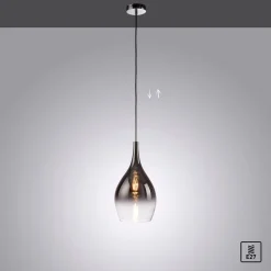 Paul Neuhaus Pilua hængelampe, røggrå, glas, Ø 20 cm, E27