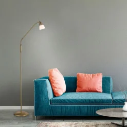 Paul Neuhaus Pino gulvlampe, antik messing, 163 cm, dæmpbar