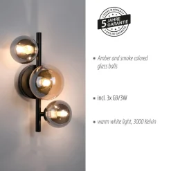 Paul Neuhaus Popsicle væglampe, sort, glas, 29 cm, G9