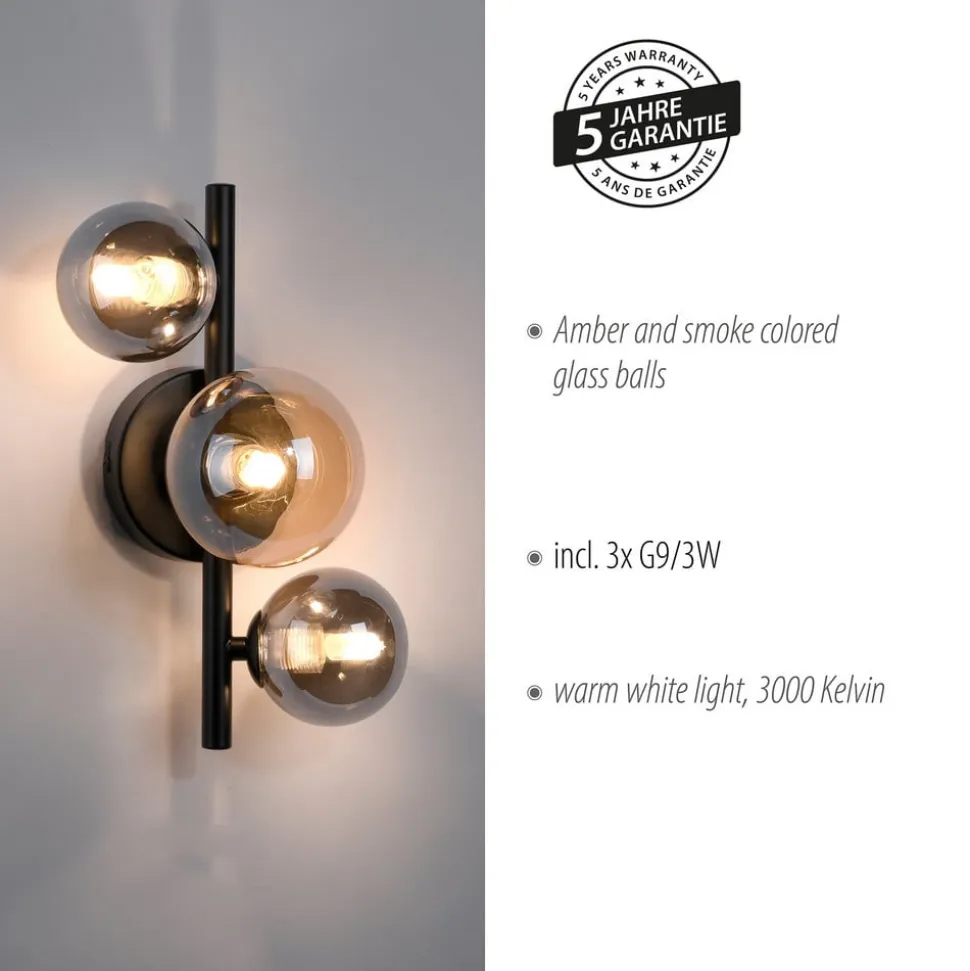 Paul Neuhaus Popsicle væglampe, sort, glas, 29 cm, G9