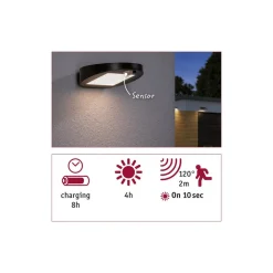 Paulmann LED-solcellelampe til udendørs væglampe Ryse, antracit