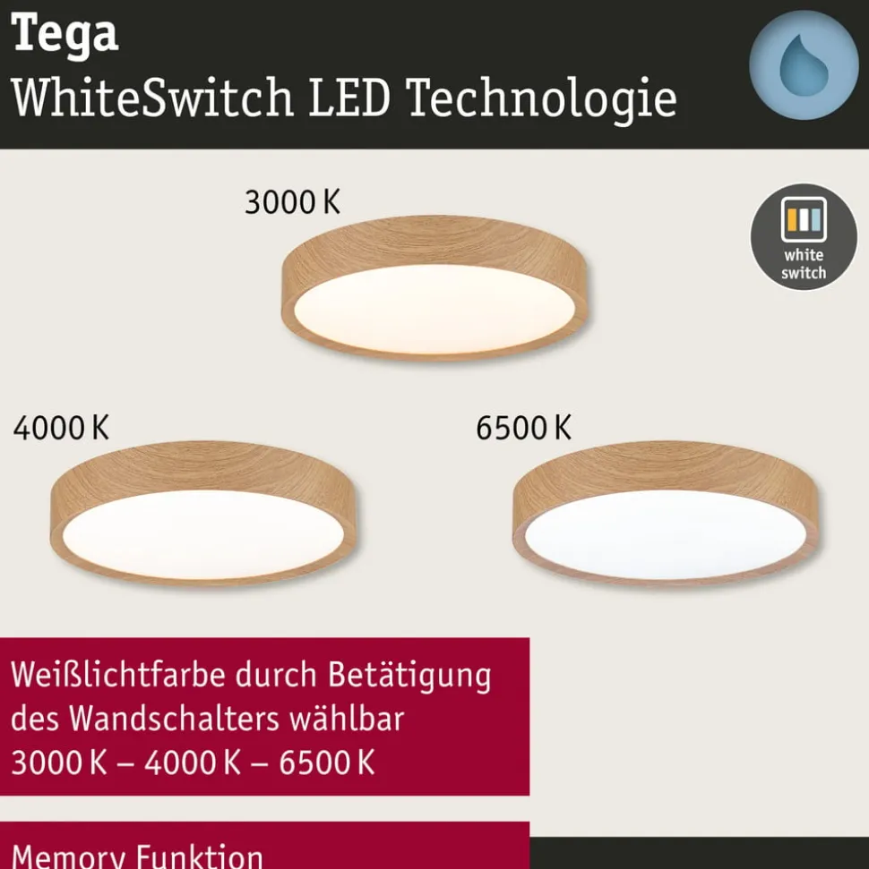 Paulmann Tega LED-loftlampe IP44 CCT træ