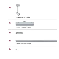 Paulmann URail Barelli basissæt med 3 spots, krom