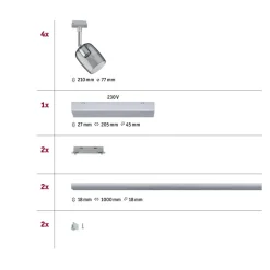 Paulmann URail Blossom basissæt, krom, røgglas
