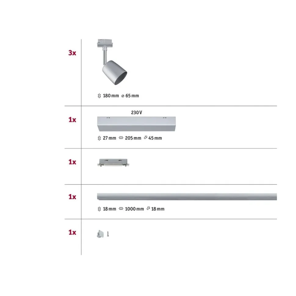 Paulmann URail Cover Set, 3 spots, track, krom