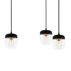 Pendellampe Acorn 3 lyskilder sort og messing