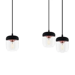 Pendellampe Acorn sort og kobber - 3 lyskilder