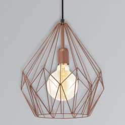 Pendellampe Carlton i vintagestil, kobber Ø 31 cm