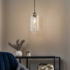 Pendellampe Kaja med lang, klar glasskærm