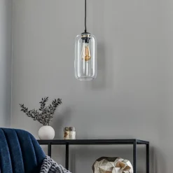 Pendellampe Kaja med lang, klar glasskærm