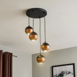 Pendellampe Midnight i sort/kobber 4 lyskilder, rund