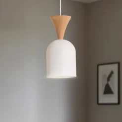 Pendellampe Nolan, Ø 11 cm, hvid/eg, metal/træ