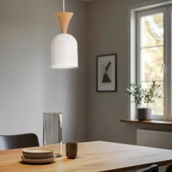 Pendellampe Nolan, Ø 11 cm, hvid/eg, metal/træ
