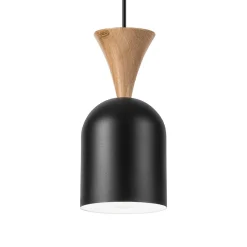 Pendellampe Nolan, Ø 11 cm, sort/eg, metal/træ