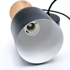 Pendellampe Nolan, Ø 11 cm, sort/eg, metal/træ