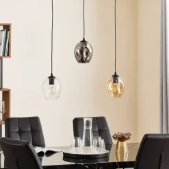 Pendellampe Starla lige 3 lyskilder grafit/amber/klar
