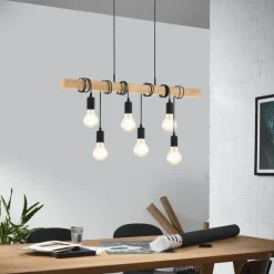Pendellampe Townshend med træ 6 lyskilder