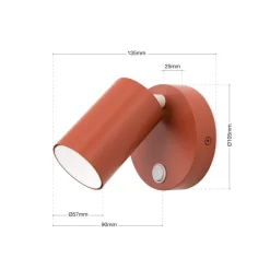 Penn vægspot, koralrød, Ø 10,5 cm, stål/aluminium