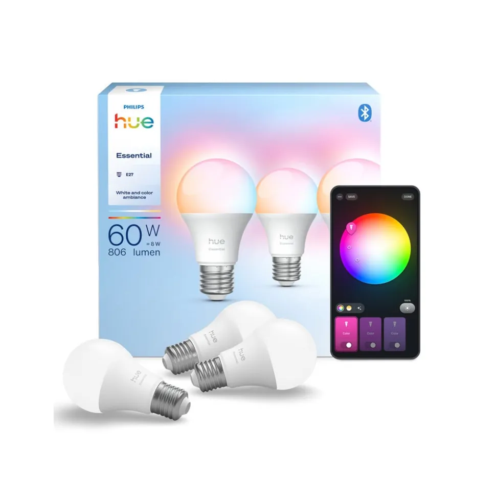 Philips Hue Smart LED-pære E27 A60, 8 W, RGB CCT 3 stk