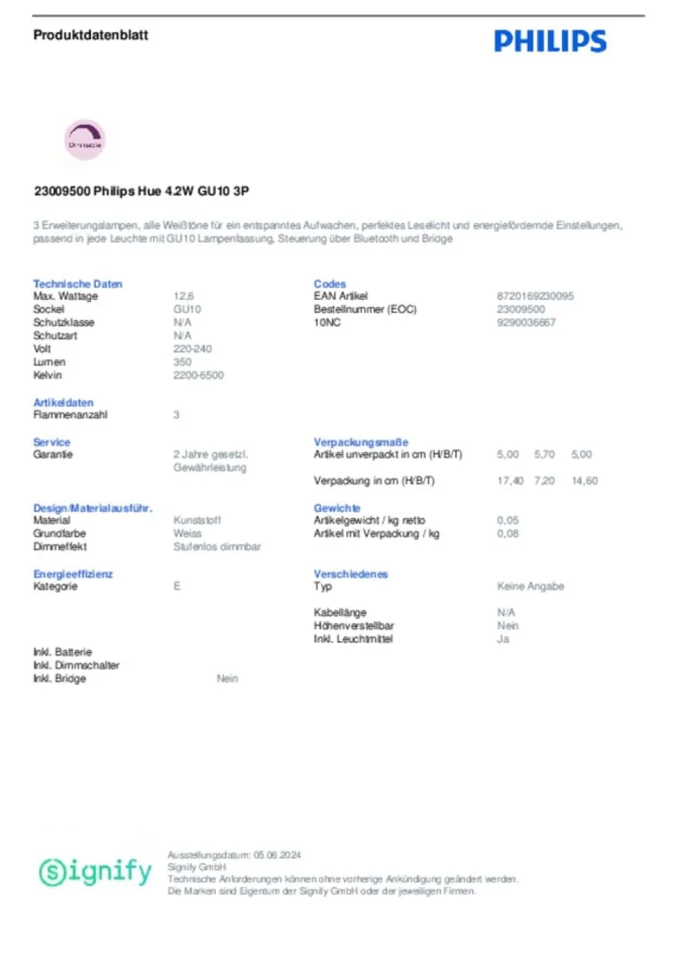 Philips Hue White Ambiance GU10 4,2W reflektorpære, 3 stk.