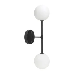 PR Home Sigma D væglampe, sort/opal, 2 lyskilder, 49 cm glas