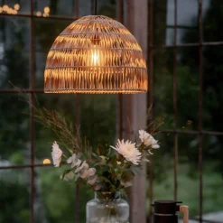 PR Home udendørs hængelampe Lace naturfiber, stikledning, Ø37cm