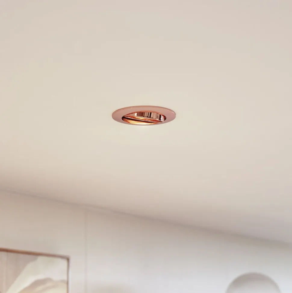 Prios forsænket loftlampe Fibur, kobber, aluminium, Ø 8,2 cm